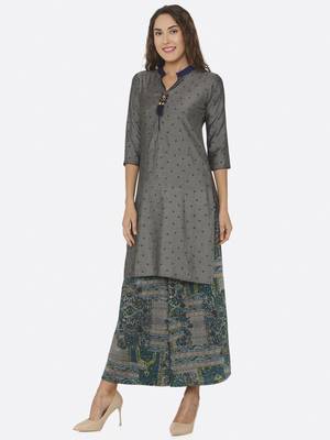 Grey printed polyester kurtas-and-kurtis 1