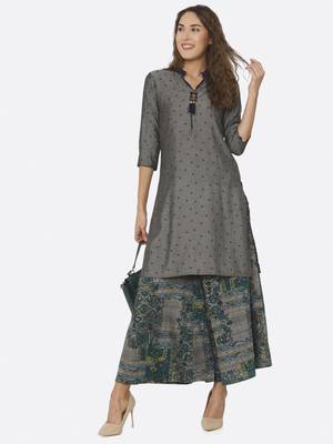 Grey printed polyester kurtas-and-kurtis 5