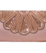 PU  Regzine Made Gold Color Clutch With Hand Zari, Embroidery & Stone Embellishemnt Work