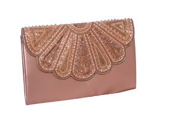 PU  Regzine Made Gold Color Clutch With Hand Zari, Embroidery & Stone Embellishemnt Work 3