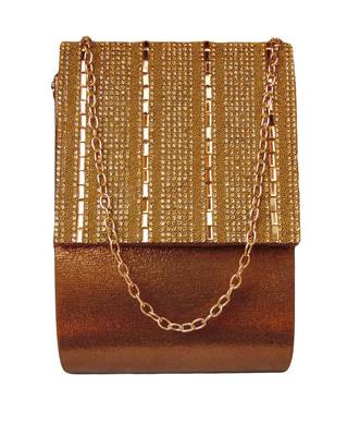 Shining Brown Color Sunshine PU Made Sling Clutch Bag  Mobile Pocket With Diamond Sheet Embellishment Work 4