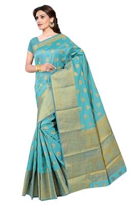 Women's Sky Blue Jacquard Banarasi Silk Saree With Rich Pallu 1