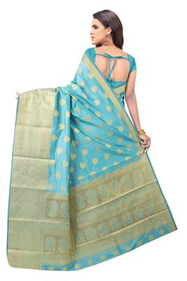 Women's Sky Blue Jacquard Banarasi Silk Saree With Rich Pallu 2