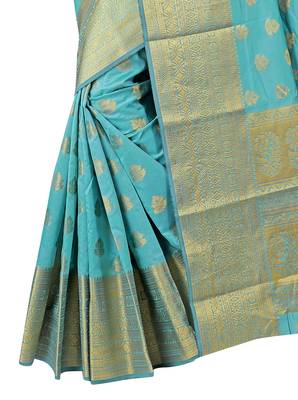 Women's Sky Blue Jacquard Banarasi Silk Saree With Rich Pallu 3