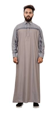 Grey Plain Cotton Mens Galabiyya Thobe 1