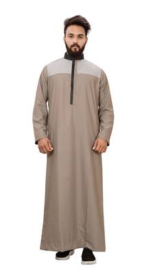 Brown Plain Cotton Mens Galabiyya Thobe 1
