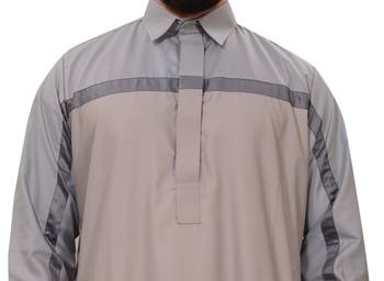 Grey Plain Cotton Mens Galabiyya Thobe 2