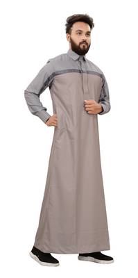 Grey Plain Cotton Mens Galabiyya Thobe 3