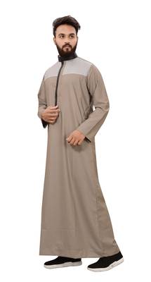 Brown Plain Cotton Mens Galabiyya Thobe 3