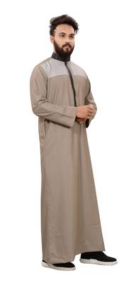 Brown Plain Cotton Mens Galabiyya Thobe 4