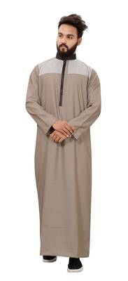 Brown Plain Cotton Mens Galabiyya Thobe 5