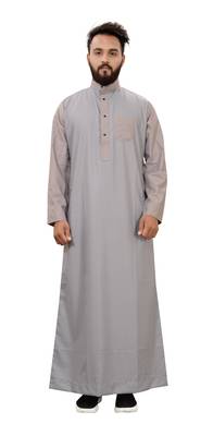 Grey Plain Cotton Mens Galabiyya Thobe 1