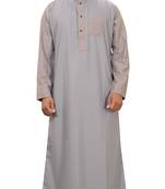 Grey Plain Cotton Mens Galabiyya Thobe