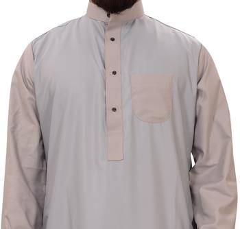 Grey Plain Cotton Mens Galabiyya Thobe 2