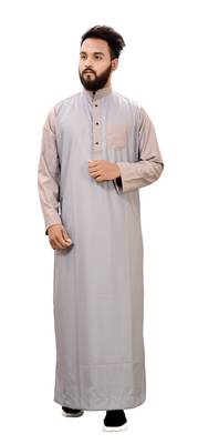 Grey Plain Cotton Mens Galabiyya Thobe 3