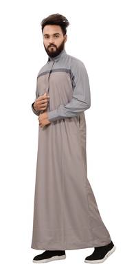 Grey Plain Cotton Mens Galabiyya Thobe 5