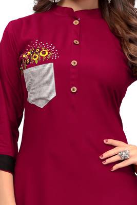 Maroon embroidered rayon kurti 5