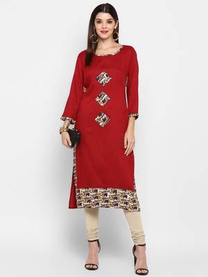 Maroon printed rayon kurti 1