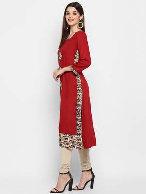Maroon printed rayon kurti 3