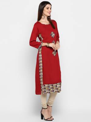 Maroon printed rayon kurti 4