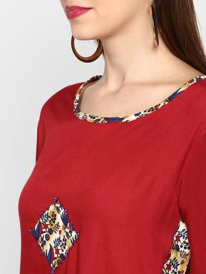 Maroon printed rayon kurti 5