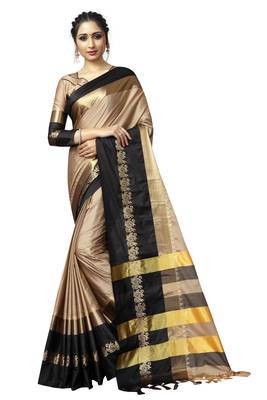   beige woven cotton silk saree with blouse 1