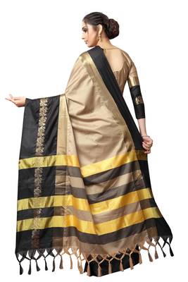   beige woven cotton silk saree with blouse 2