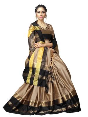   beige woven cotton silk saree with blouse 3