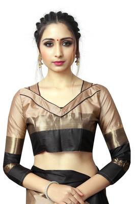   beige woven cotton silk saree with blouse 4