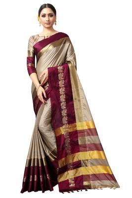   beige woven cotton silk saree with blouse 1