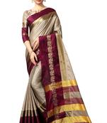   beige woven cotton silk saree with blouse