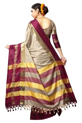   beige woven cotton silk saree with blouse 2