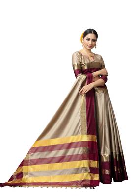   beige woven cotton silk saree with blouse 3