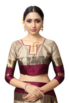   beige woven cotton silk saree with blouse 4