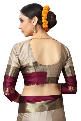   beige woven cotton silk saree with blouse 5