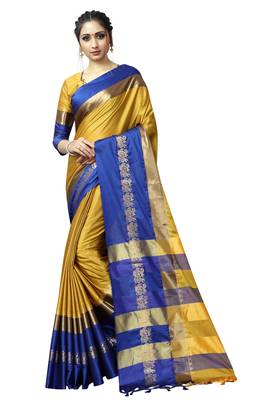   gold woven cotton silk saree with blouse 1