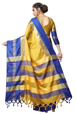   gold woven cotton silk saree with blouse 2