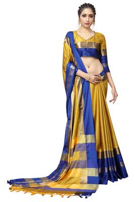   gold woven cotton silk saree with blouse 3