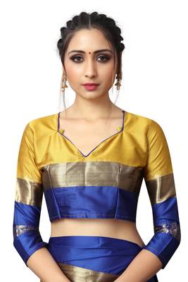   gold woven cotton silk saree with blouse 4