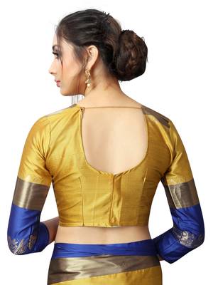   gold woven cotton silk saree with blouse 5