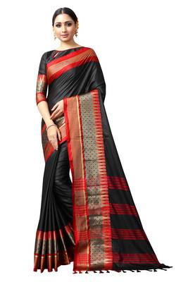   black woven cotton silk saree with blouse 1