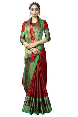   maroon woven cotton silk saree with blouse 3