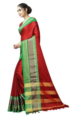   maroon woven cotton silk saree with blouse 4