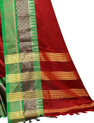   maroon woven cotton silk saree with blouse 5