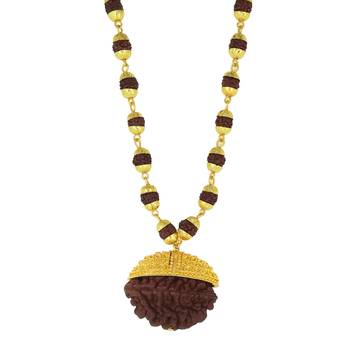 Saizen High Quality Trishul Rudraksha Pendant With Gold Chain For Men & Boys Gold-Plated Stainless Steel Pendant Set 1