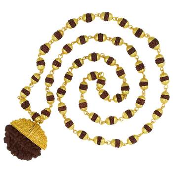 Saizen High Quality Trishul Rudraksha Pendant With Gold Chain For Men & Boys Gold-Plated Stainless Steel Pendant Set 3