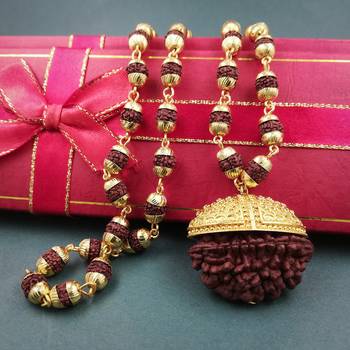 Saizen High Quality Trishul Rudraksha Pendant With Gold Chain For Men & Boys Gold-Plated Stainless Steel Pendant Set 4