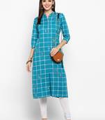 Sky-blue printed cotton kurti