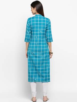Sky-blue printed cotton kurti 2