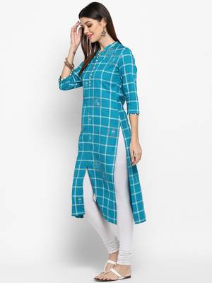 Sky-blue printed cotton kurti 3
